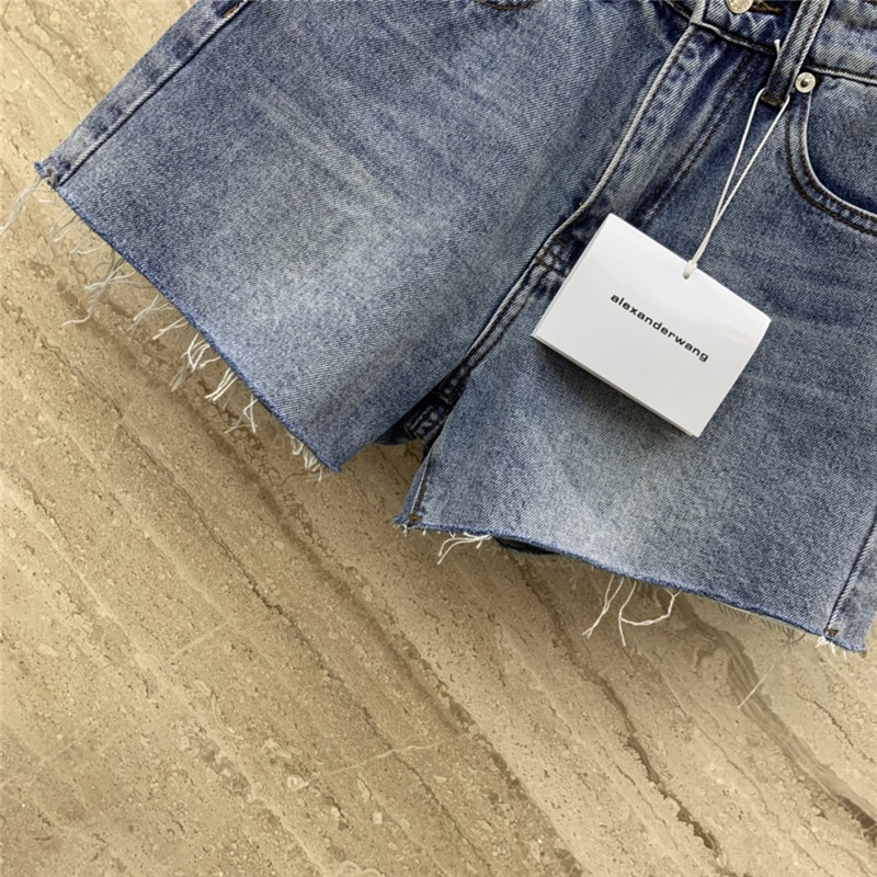 alexander wang embossed lettering denim shorts