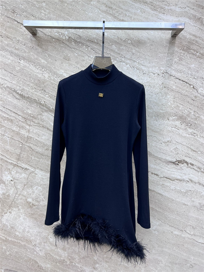 miumiu fringed patchwork black dress