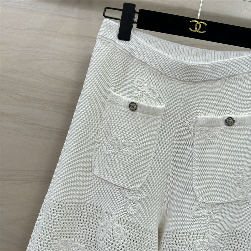 Ch**el hollow cotton and linen knitted straight trousers