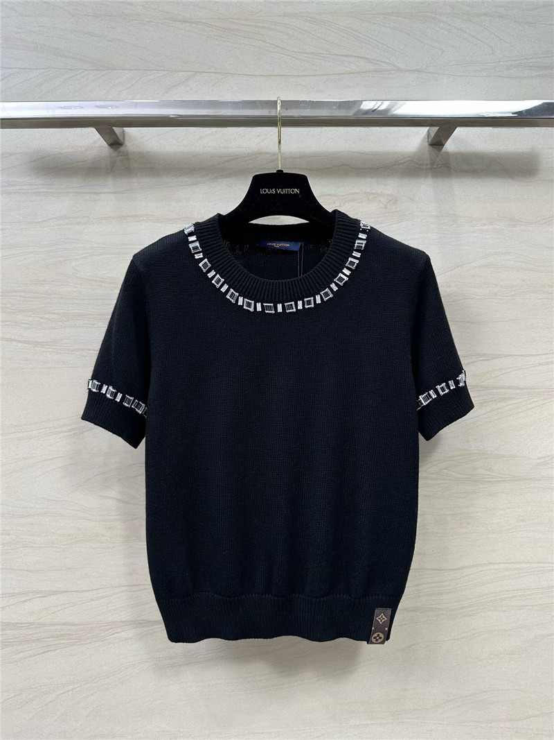 louis vuitton LV round neck square diamond trim design top