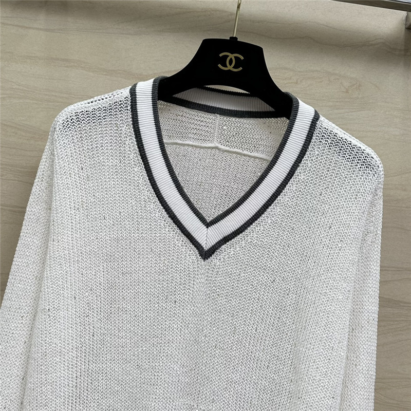 BC Sequin Linen V-neck Sweater White