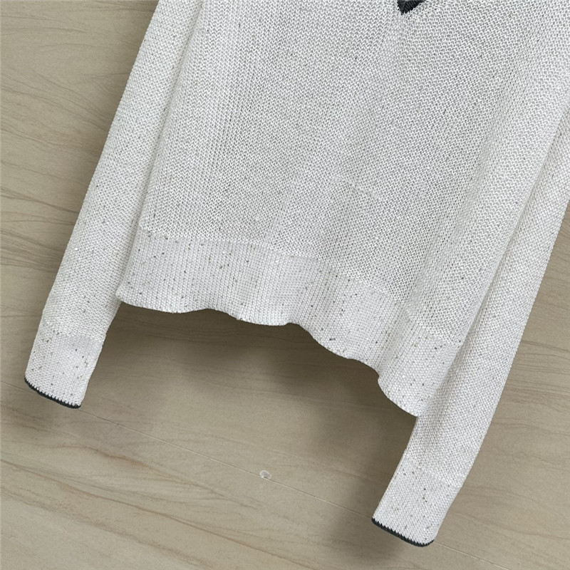 BC Sequin Linen V-neck Sweater White