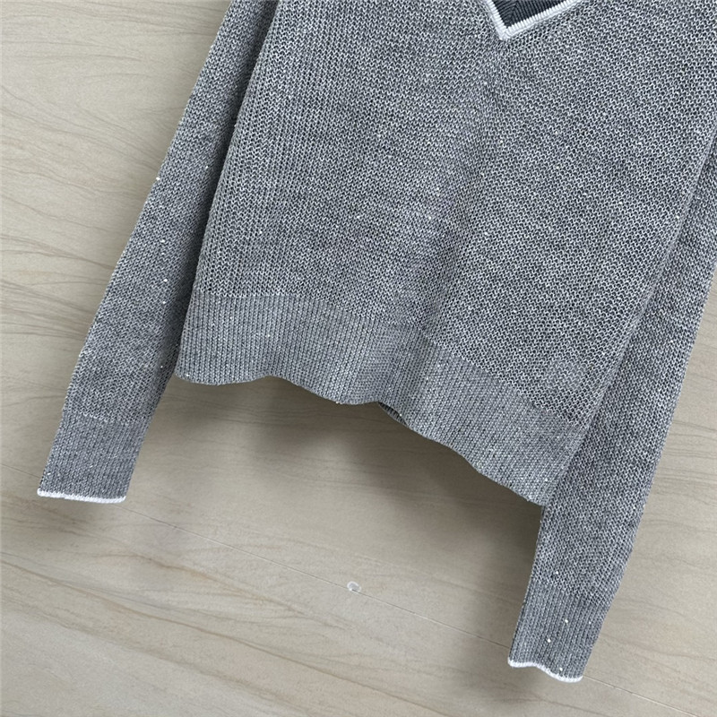 BC Sequin Linen V-neck Sweater Grey