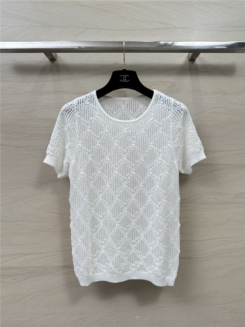 Chanel hollow crochet knitted short-sleeved top
