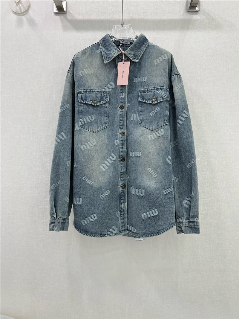 miumiu letter jacquard denim shirt