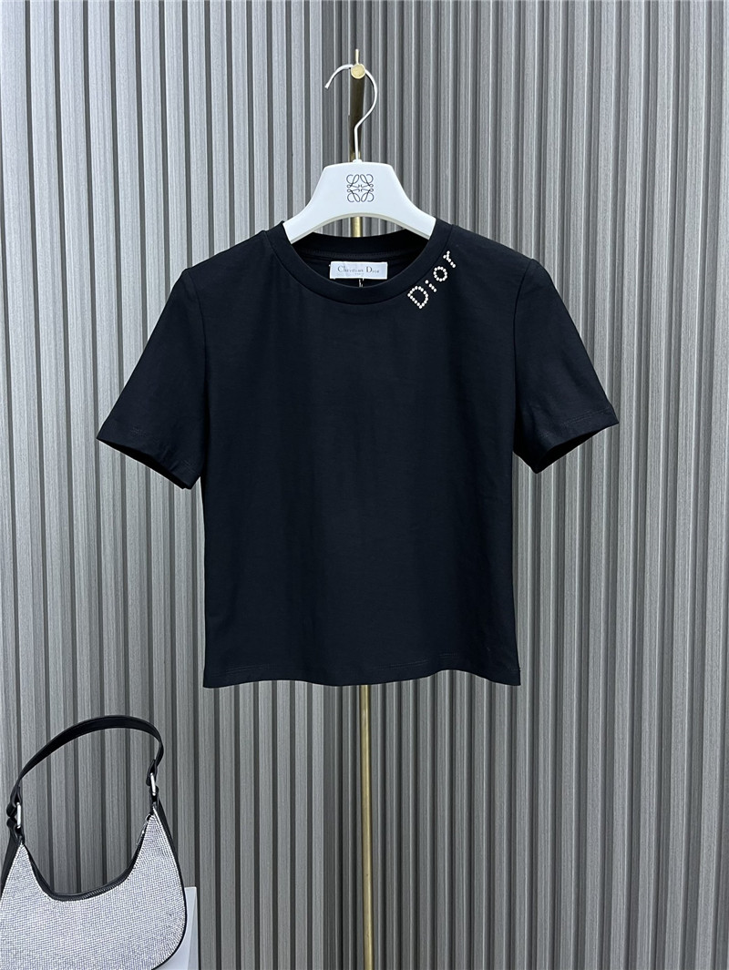 dior round neck rhinestone T-shirt