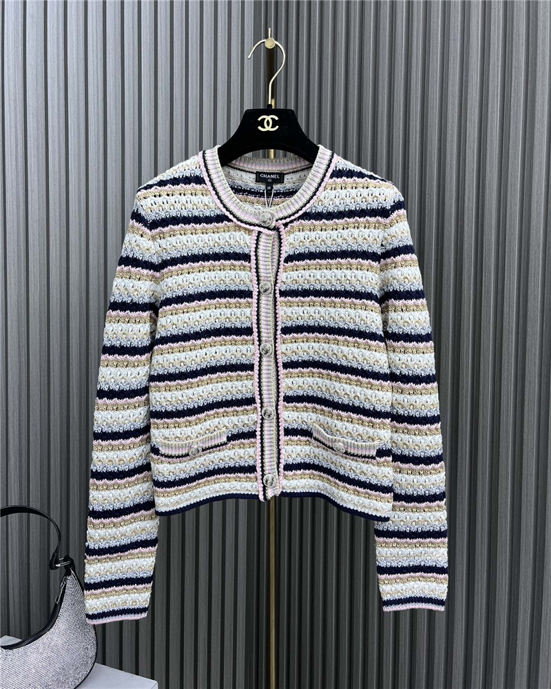 Chanel Contrast Striped Knitted Cardigan