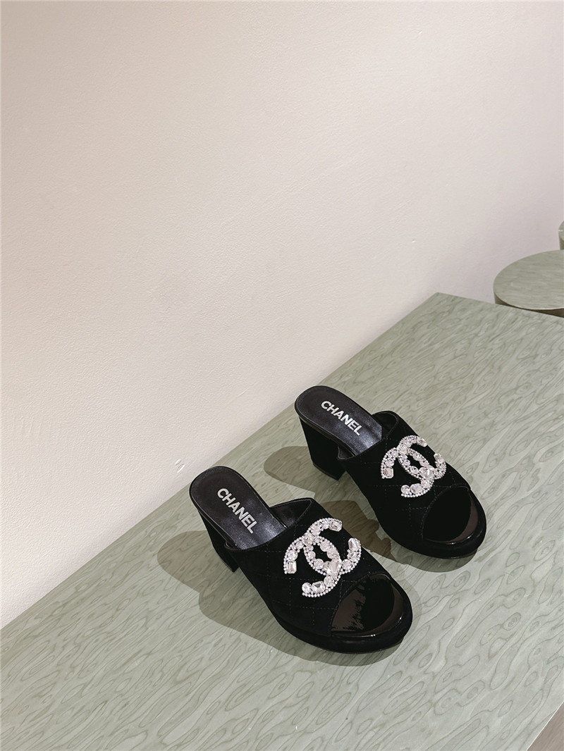 Chanel horseshoe heel diamond logo slippers