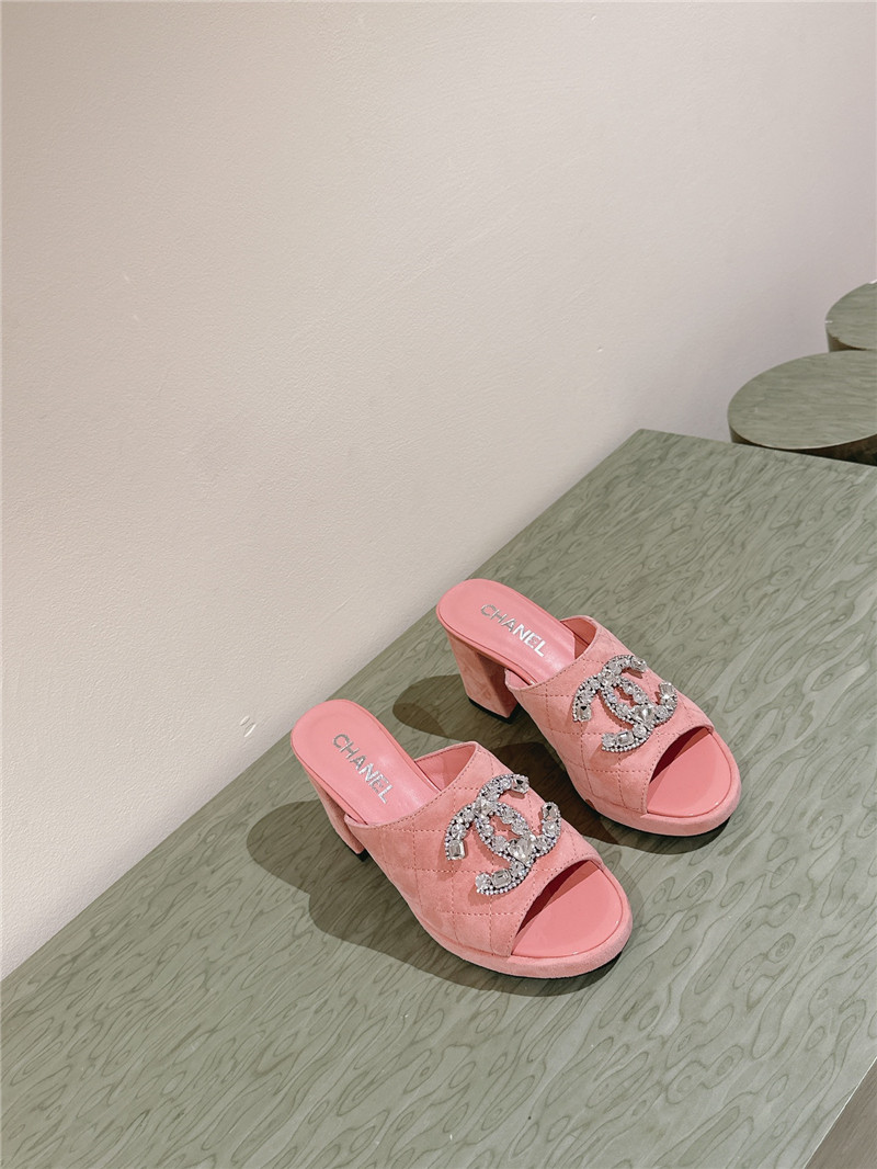 Chanel horseshoe heel diamond logo slippers