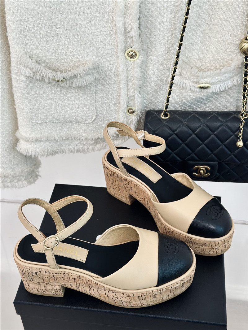 Chanel new wood grain platform sandals