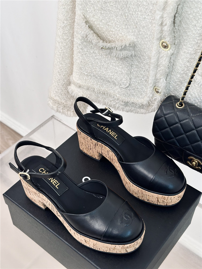 Chanel new wood grain platform sandals