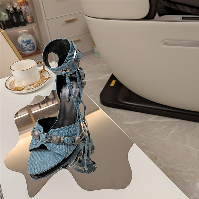 Ba1en*iaga washed denim new color rivet series high heels