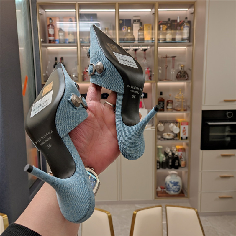 Ba1en*iaga washed denim new color rivet series high heels