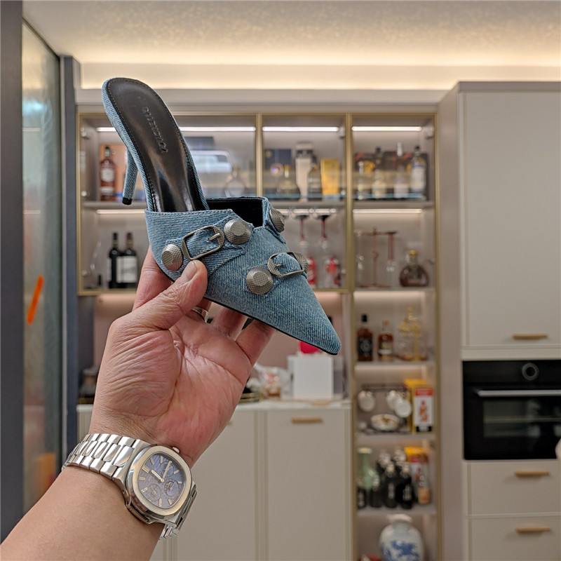 Ba1en*iaga washed denim new color rivet series high heels