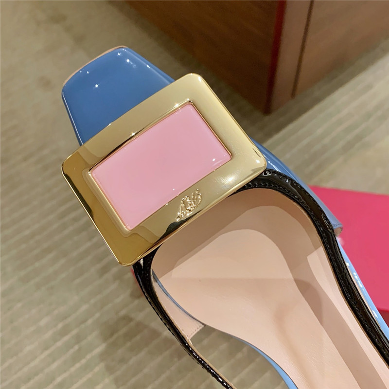 Roger vivier new patent leather block heel sandals