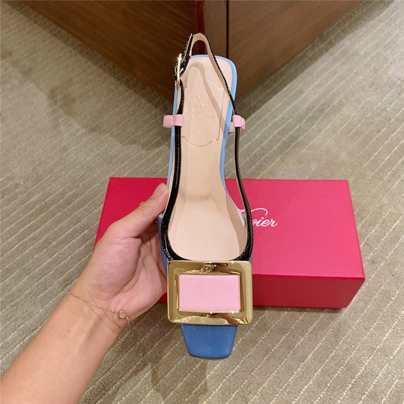 Roger vivier new patent leather block heel sandals