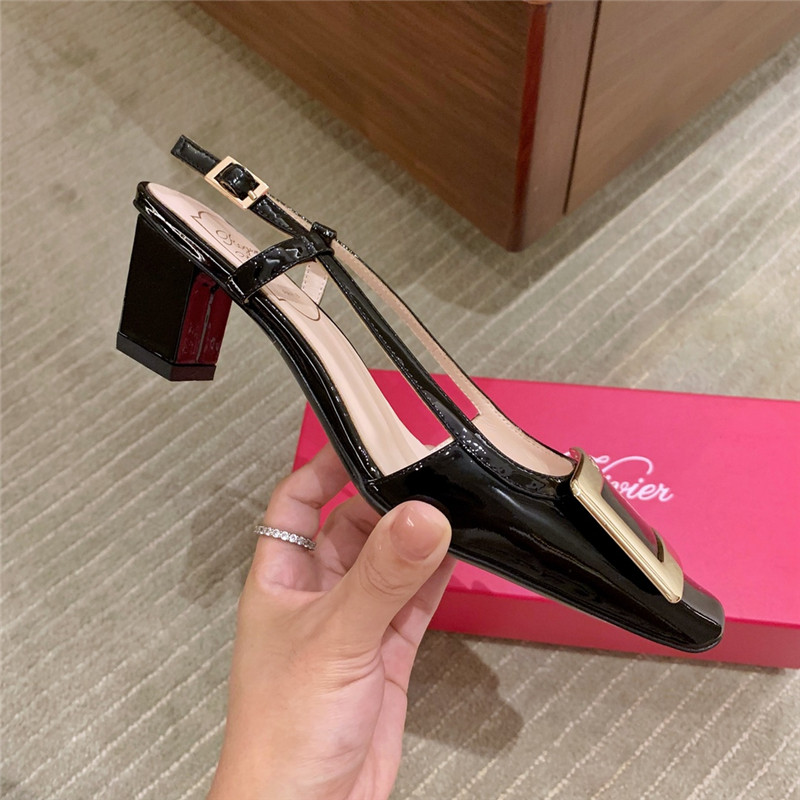 Roger vivier new patent leather block heel sandals