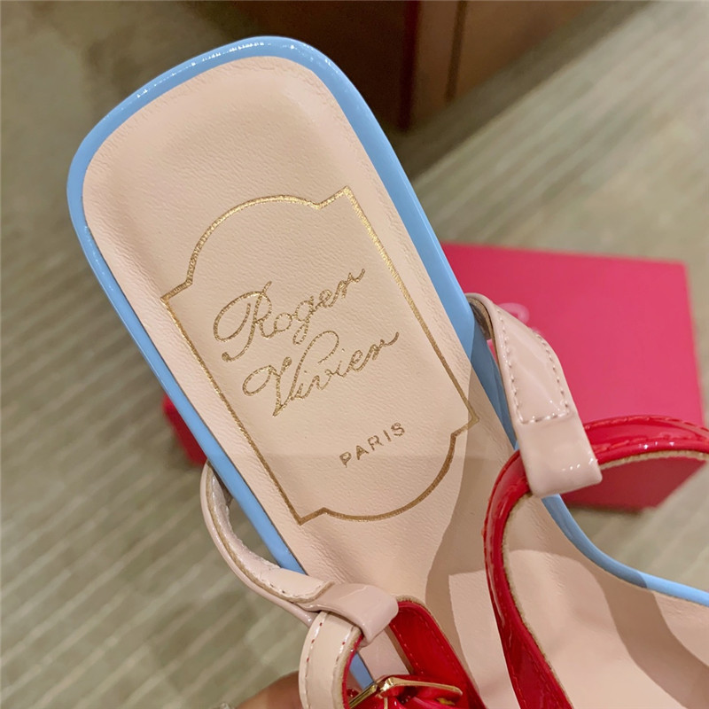 Roger vivier new patent leather block heel sandals