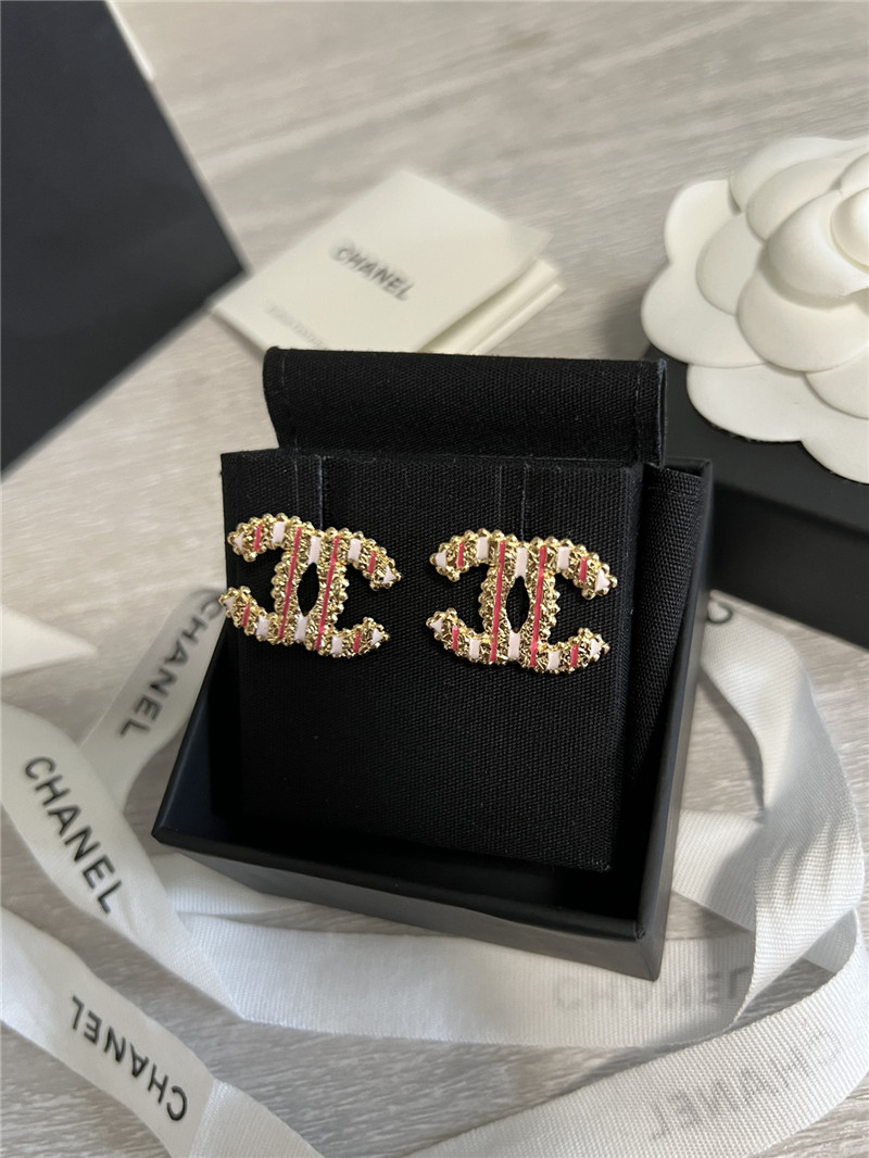 Chanel vertical stripe enamel double c stud earrings