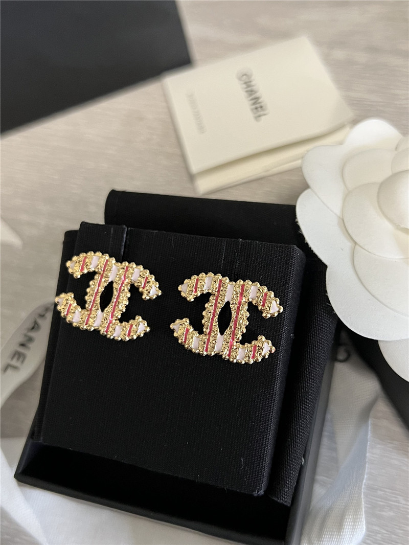 Chanel vertical stripe enamel double c stud earrings