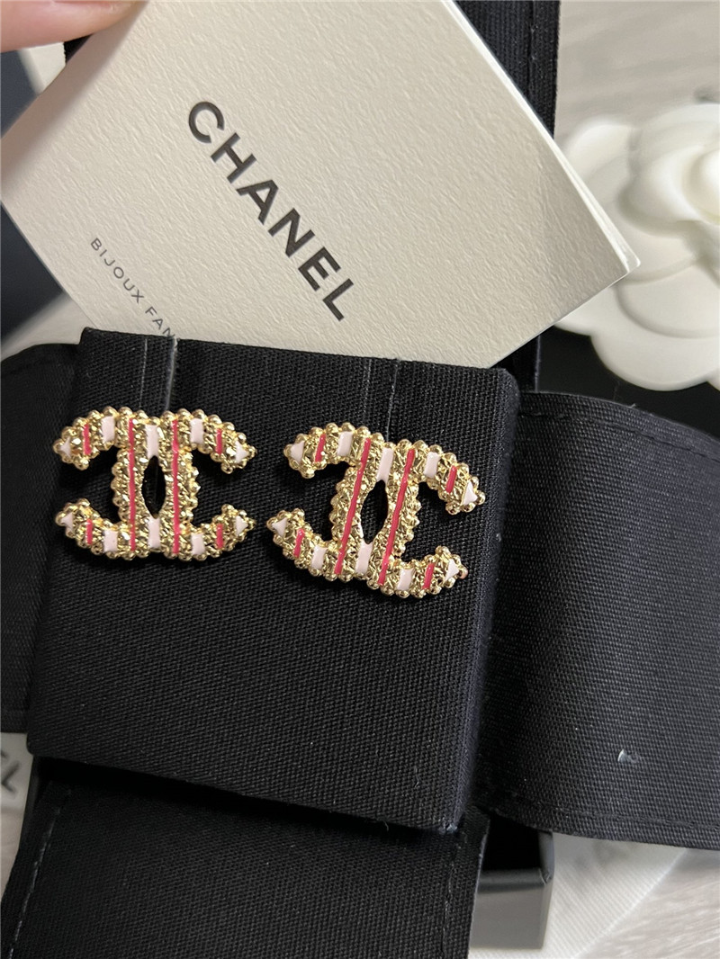 Chanel vertical stripe enamel double c stud earrings