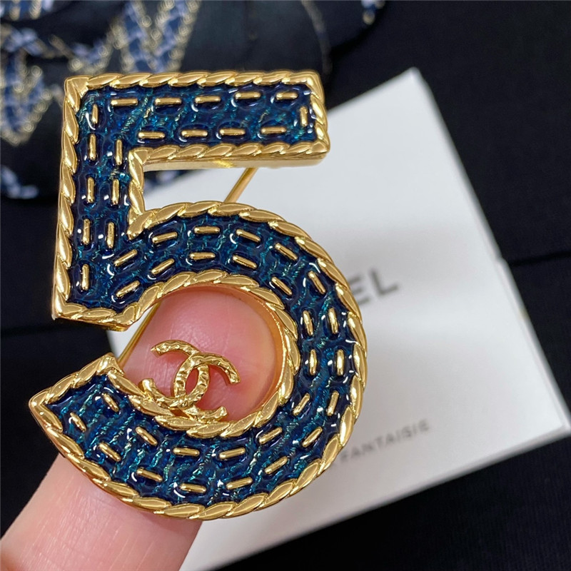 Chanel denim 5 word double c brooch