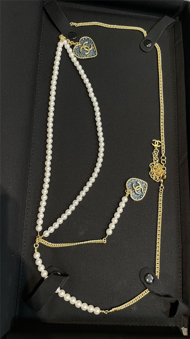 Chanel imitation denim double c love pearl waist chain