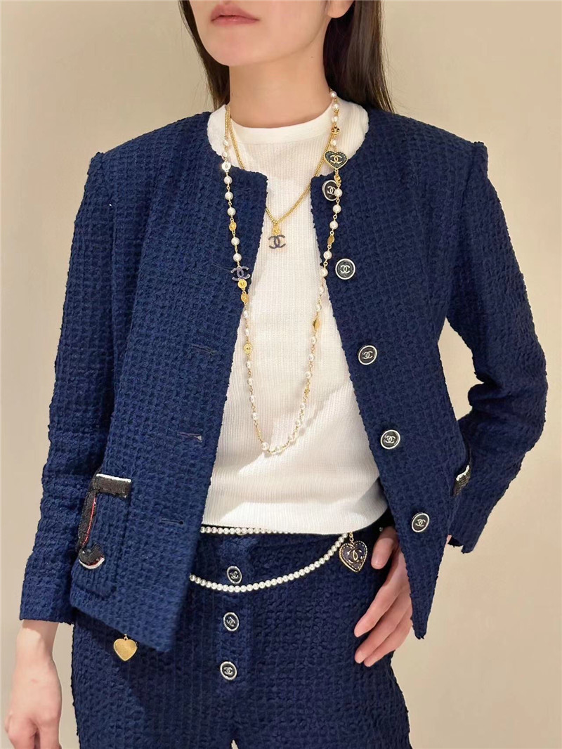 Ch**el imitation denim double c love pearl waist chain