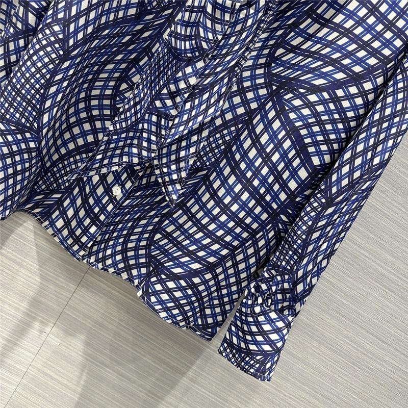 tory burch 3D geometric premium blue plaid printed silk shirt