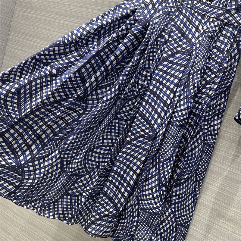 tory burch 3D geometric advanced blue plaid printed silk dress