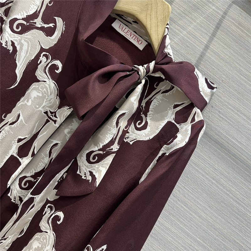 Va1e*ntin0 premium dark burgundy mermaid print silk shirt