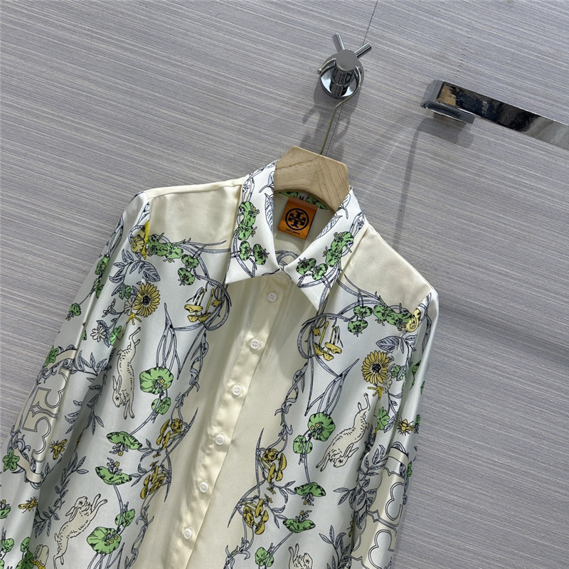 tory burch position printed silk shirt
