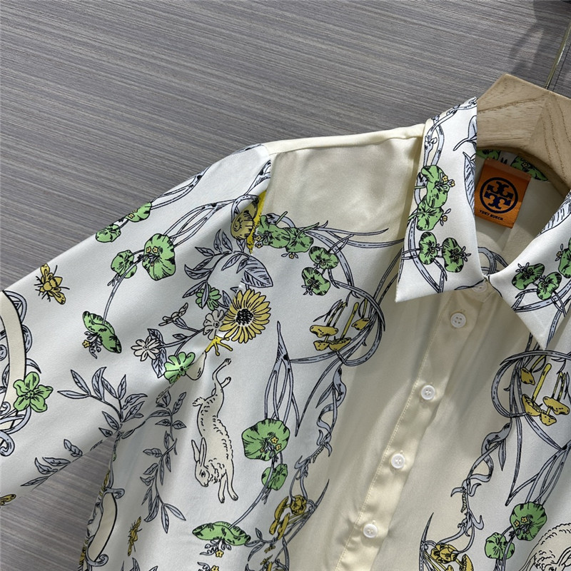 tory burch position printed silk shirt