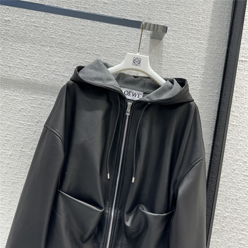 L0ew* hooded leather jacket