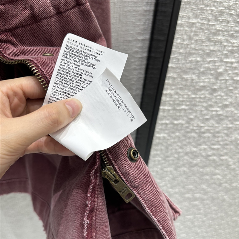 prada unisex distressed leather collar denim jacket