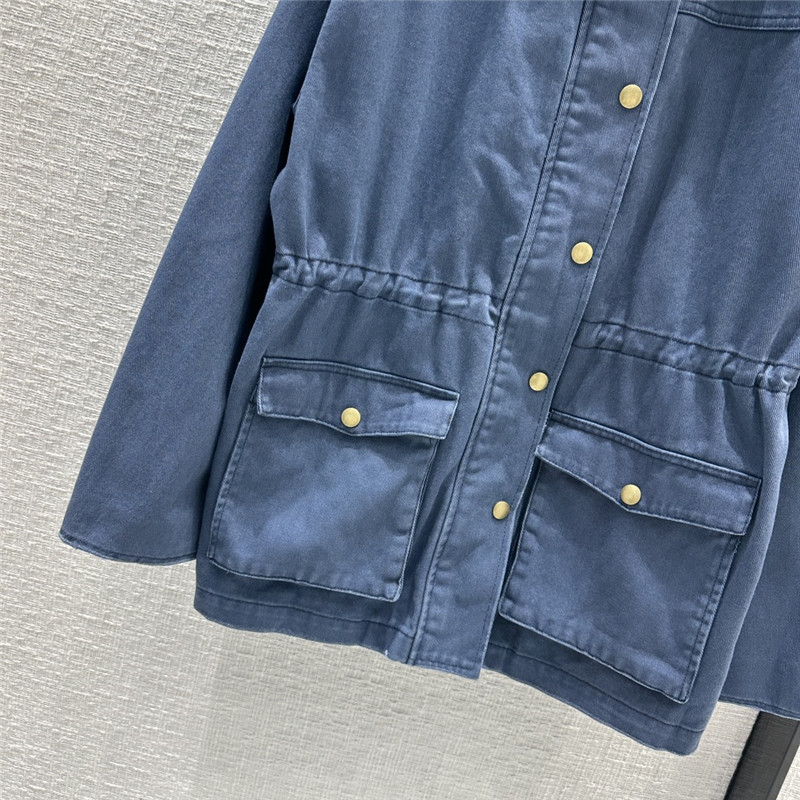 prada unisex distressed leather collar denim jacket