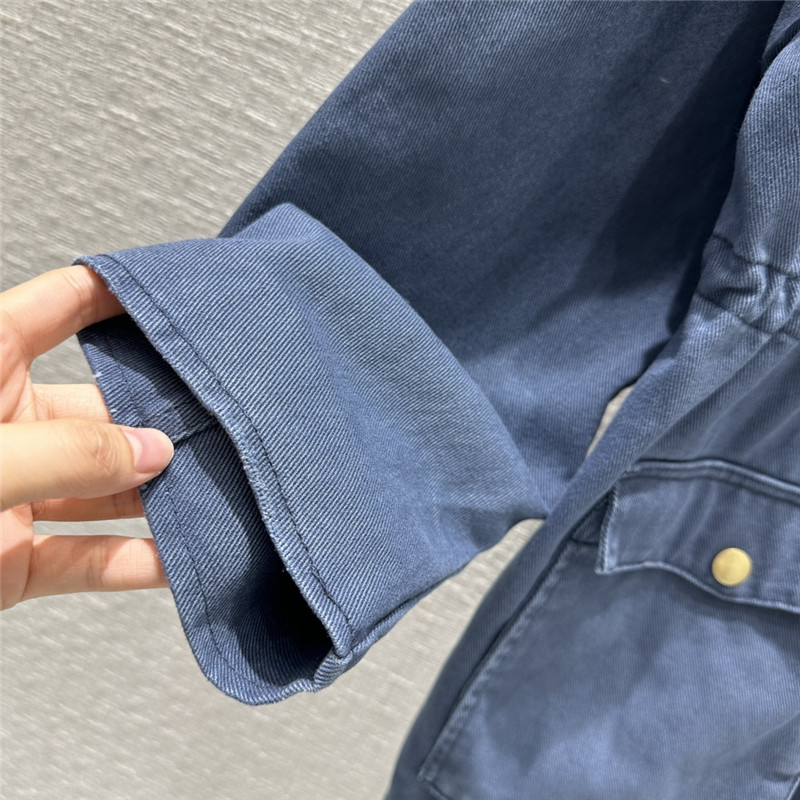 prada unisex distressed leather collar denim jacket