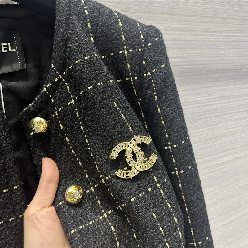 Ch**el black gold plaid short coat