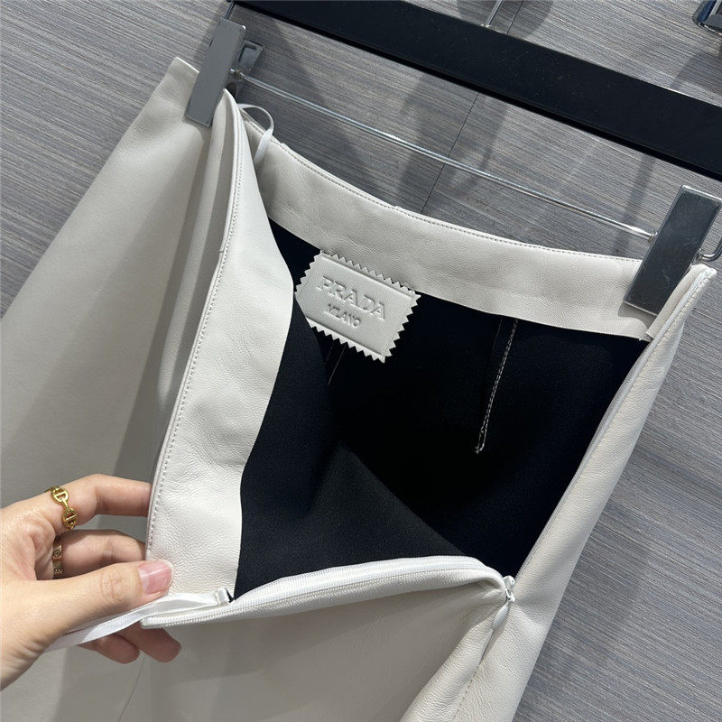 prada premium white leather skirt