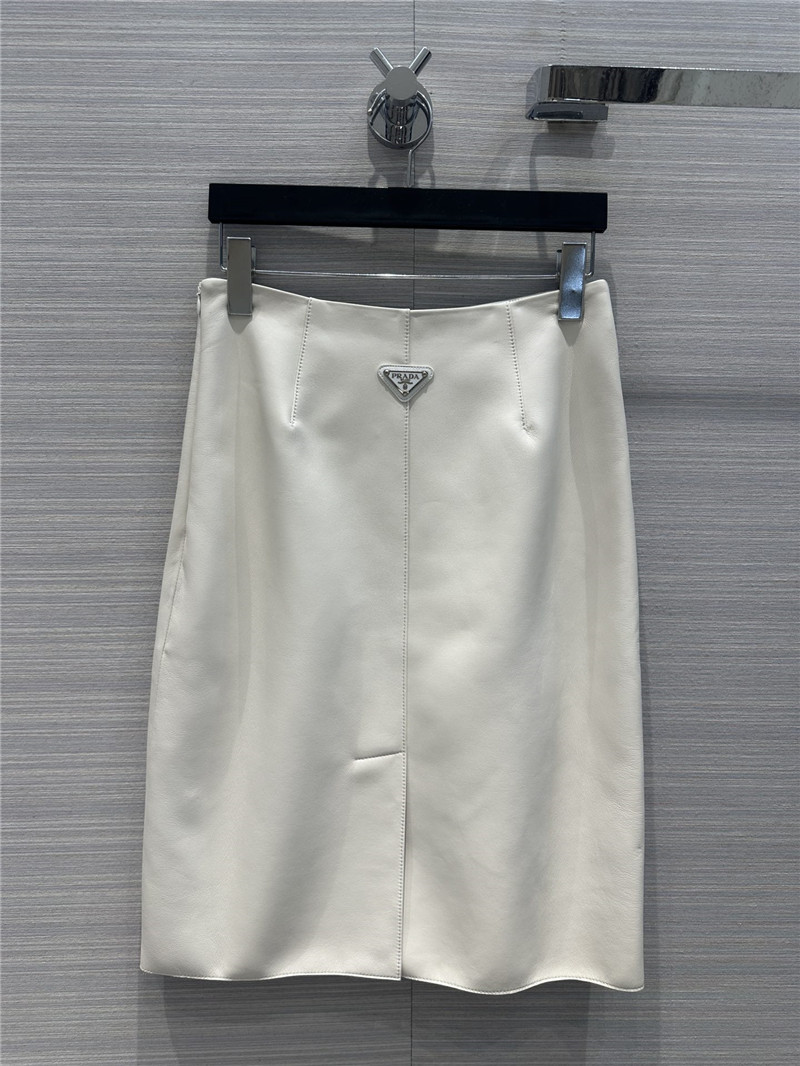 prada premium white leather skirt