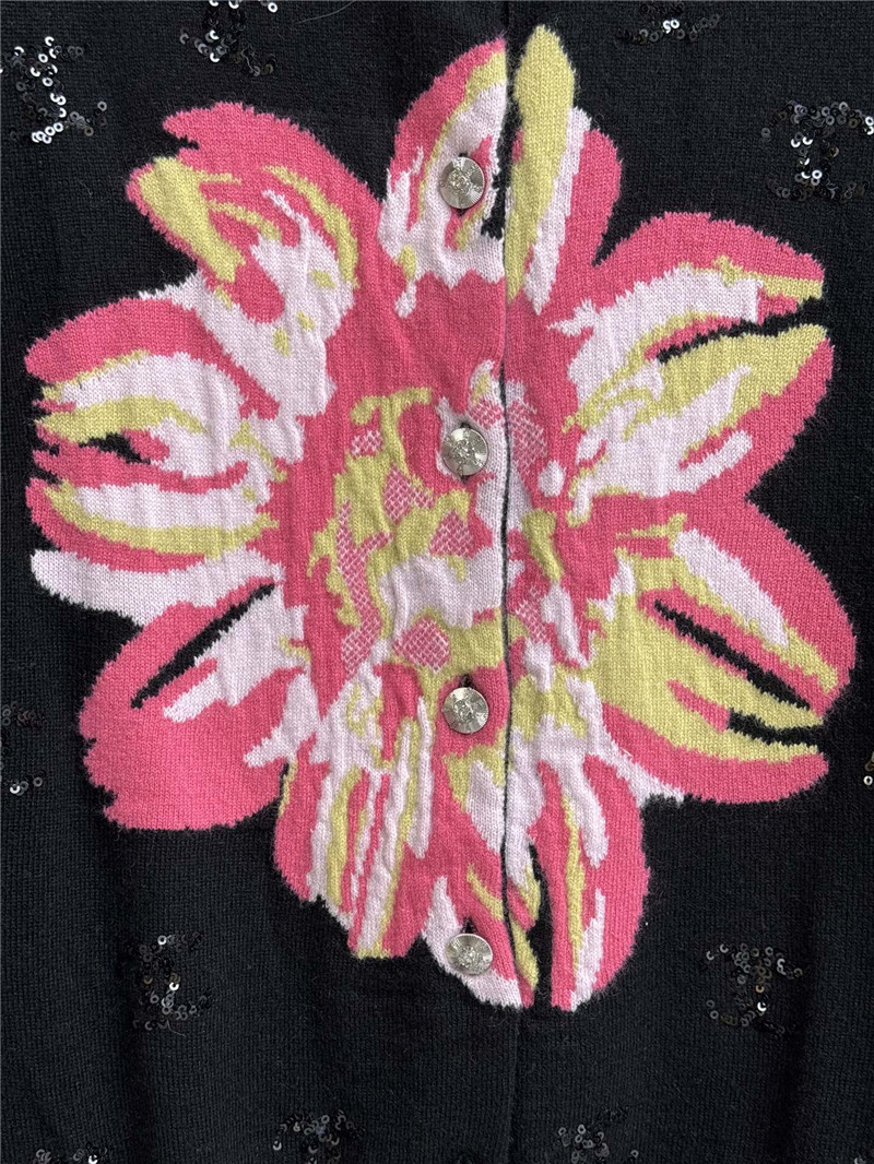 Ch**el logo floral sequins cardigan in black