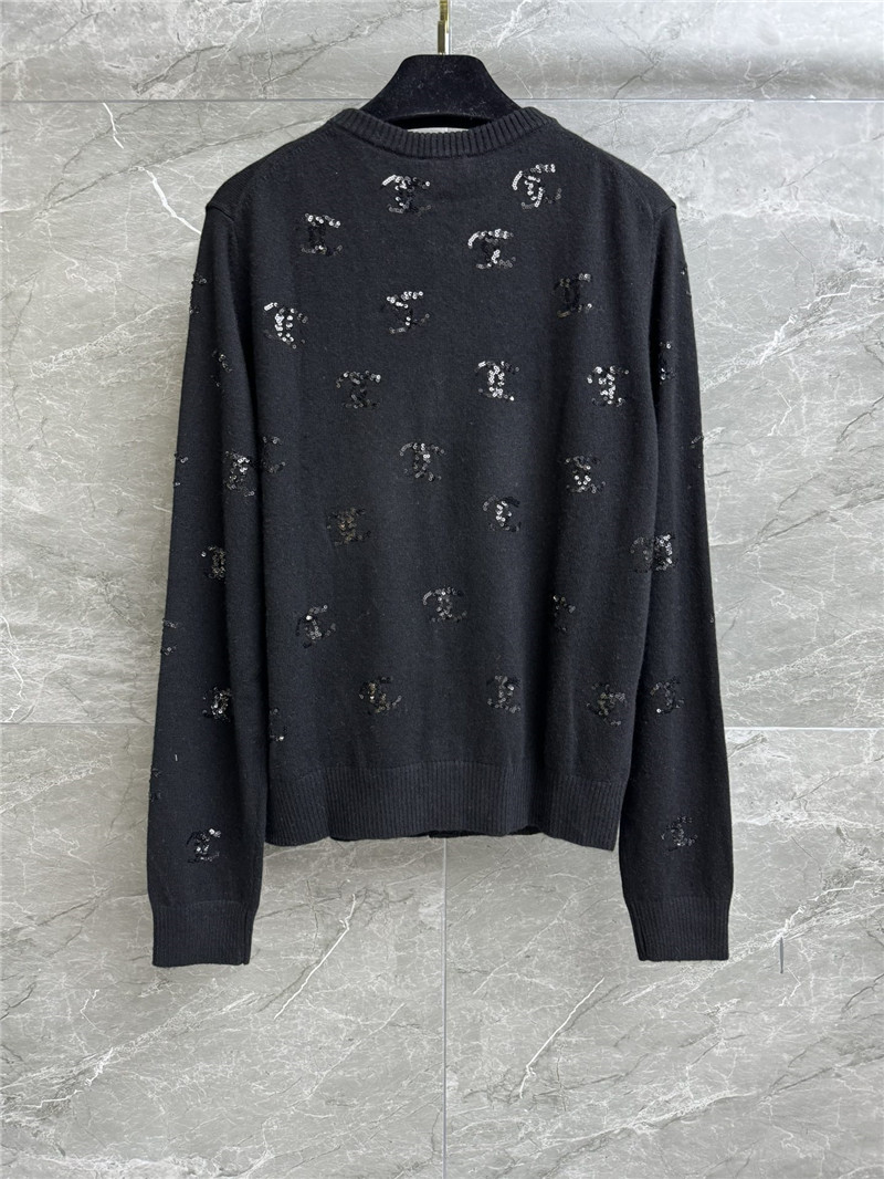 Ch**el logo floral sequins cardigan in black