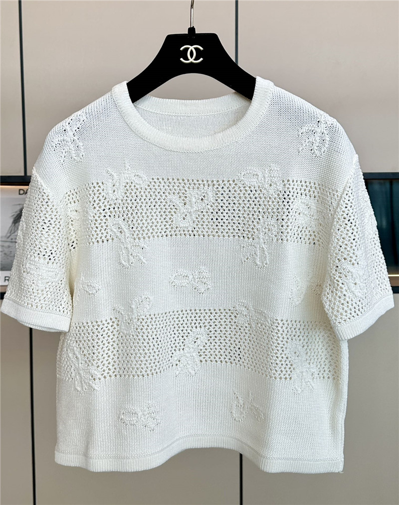 Chanel positioning bow embroidered jacquard T-shirt