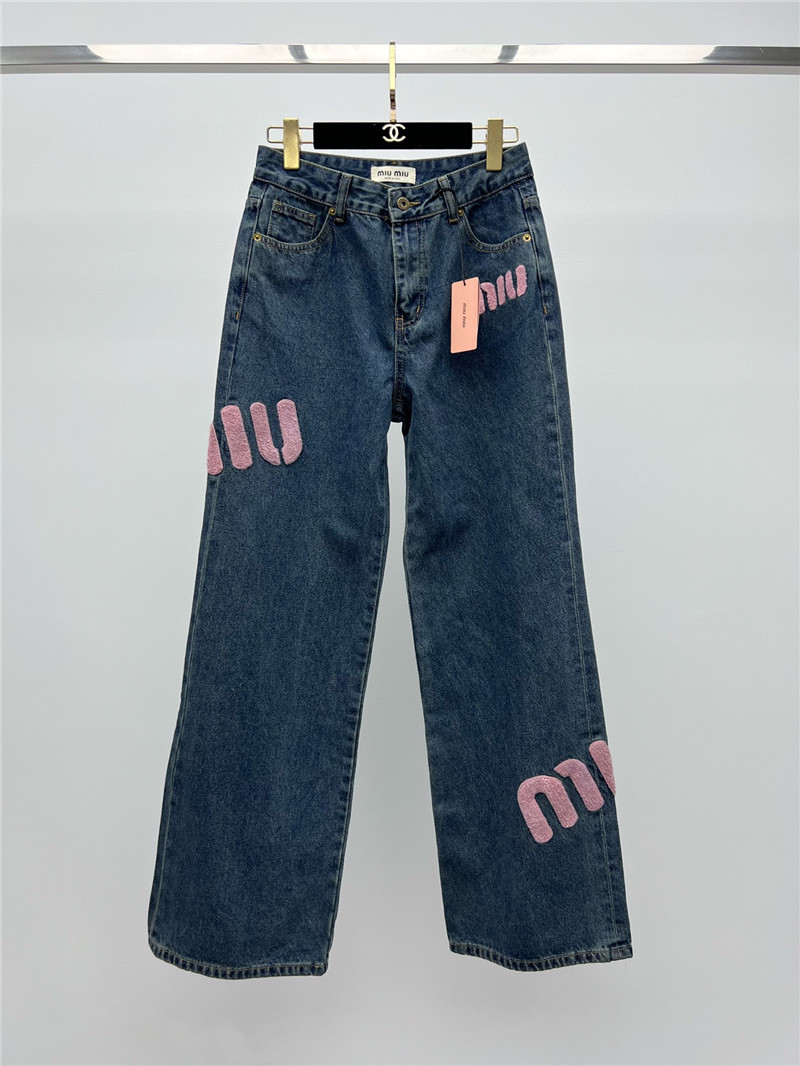 miumiu pink letter logo wide leg pants