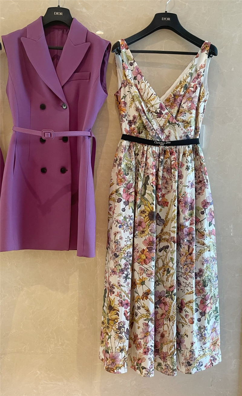 dior V-neck vest print dress