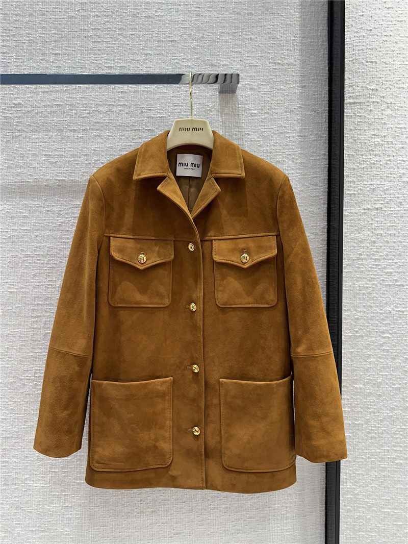 miumiu suede hunting style four-pocket leather jacket