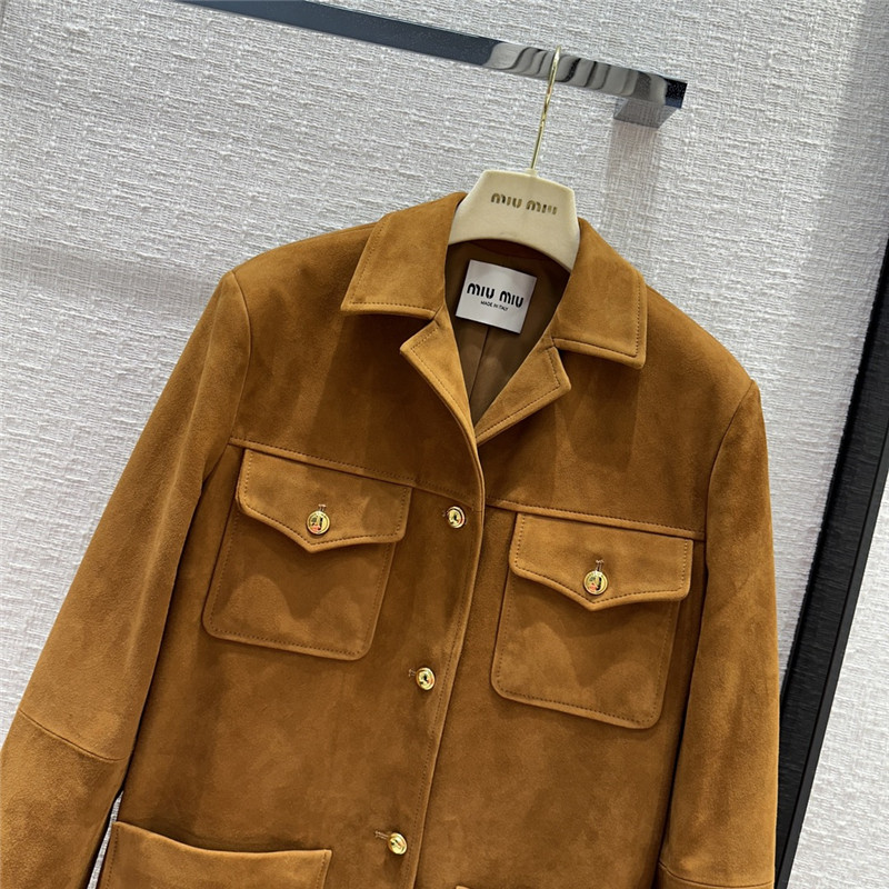 miumiu suede hunting style four-pocket leather jacket