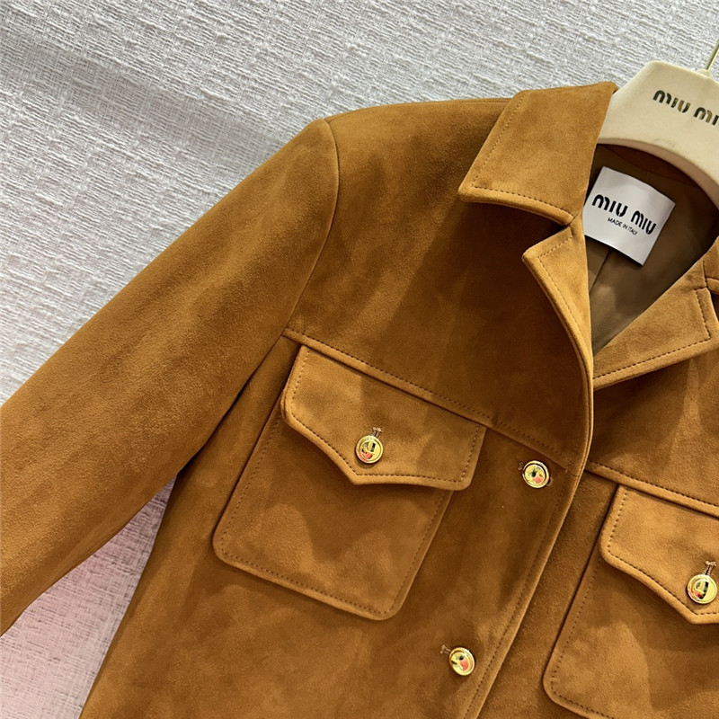 miumiu suede hunting style four-pocket leather jacket