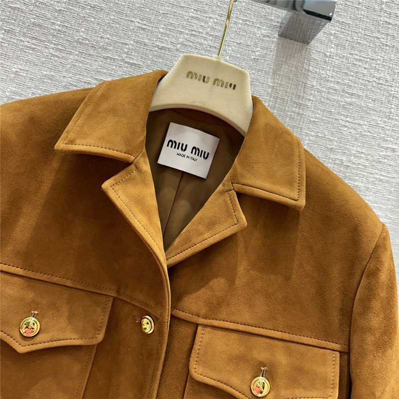 miumiu suede hunting style four-pocket leather jacket