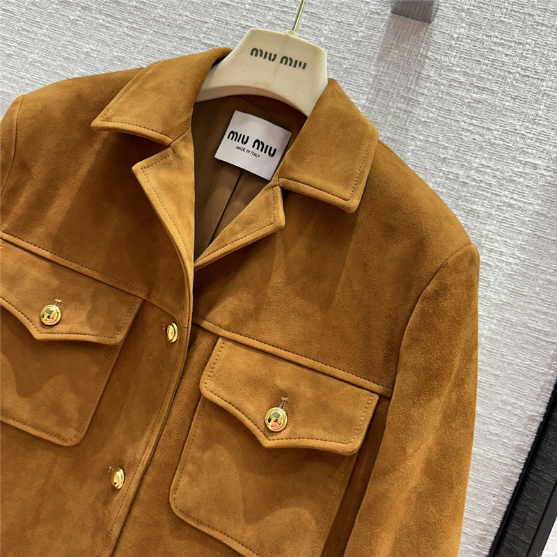 miumiu suede hunting style four-pocket leather jacket
